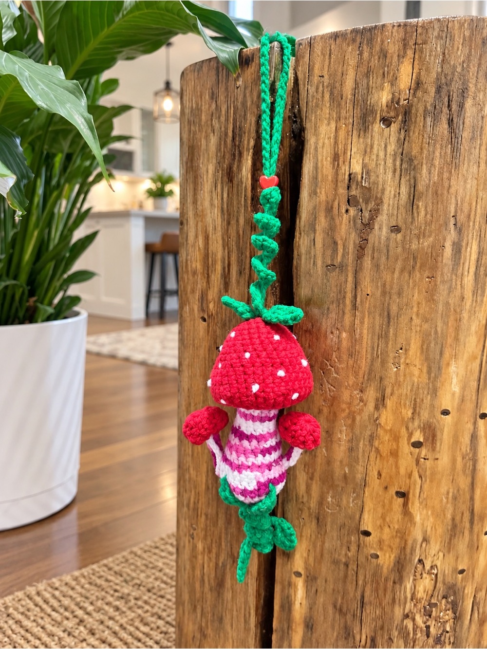 Handmade Crochet Mushroom Hanging Charm | Car, Bag & Door Decor